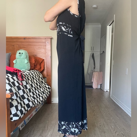 Vintage Dressing Clio maxi dress black with white print - tie in back - size M/L - Picture 3 of 12